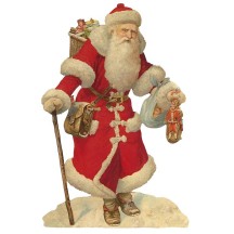Large Victorian Red Coat Santa with Staff Scrap ~ Germany